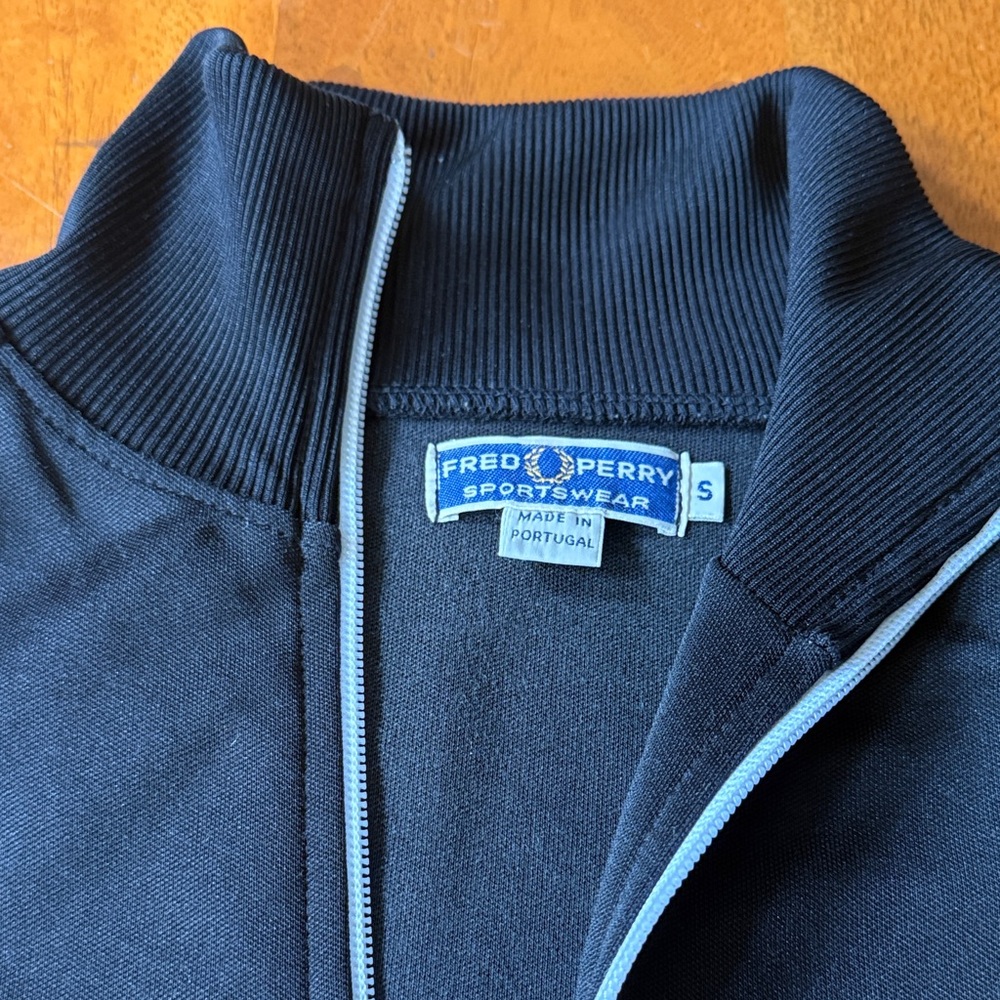 Fred Perry Black Track Jacket with Teal Green Stripes - Picture 3 of 7